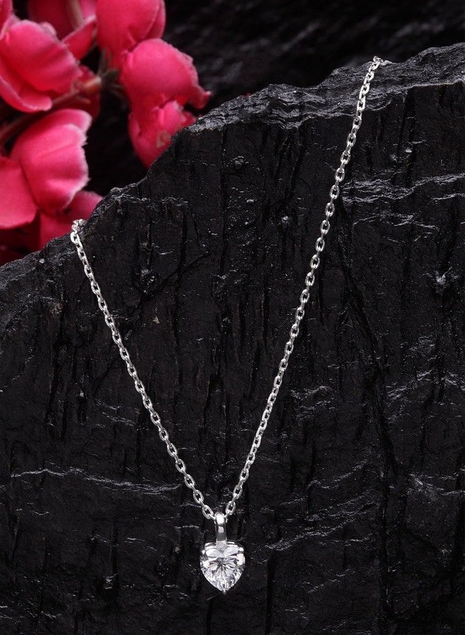 Clara 92.5 Sterling Silver White Gold Plated Heart Solitaire Pendant Chain Necklace | Gift for Women & Girls - Image 2