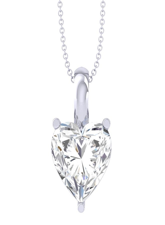 Clara 92.5 Sterling Silver White Gold Plated Heart Solitaire Pendant Chain Necklace | Gift for Women & Girls - Image 1
