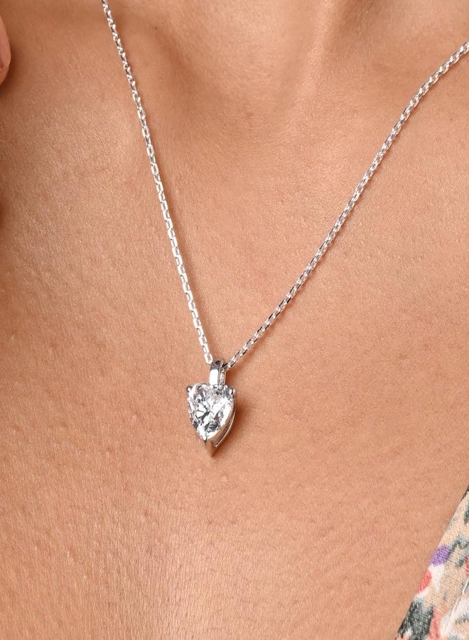 Clara 92.5 Sterling Silver White Gold Plated Heart Solitaire Pendant Chain Necklace | Gift for Women & Girls - Image 4