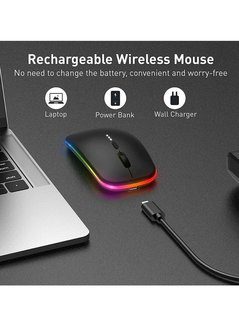 نكومي - ماوس بلوتوث لاسلكي LED RGB، بلوتوث 5.1 + USB، ماوس بلوتوث لاسلكي صامت قابل لإعادة الشحن بسرعة 2.4 جيجاهرتز، فأرة كمبيوتر مع مستقبل USB - Image 1