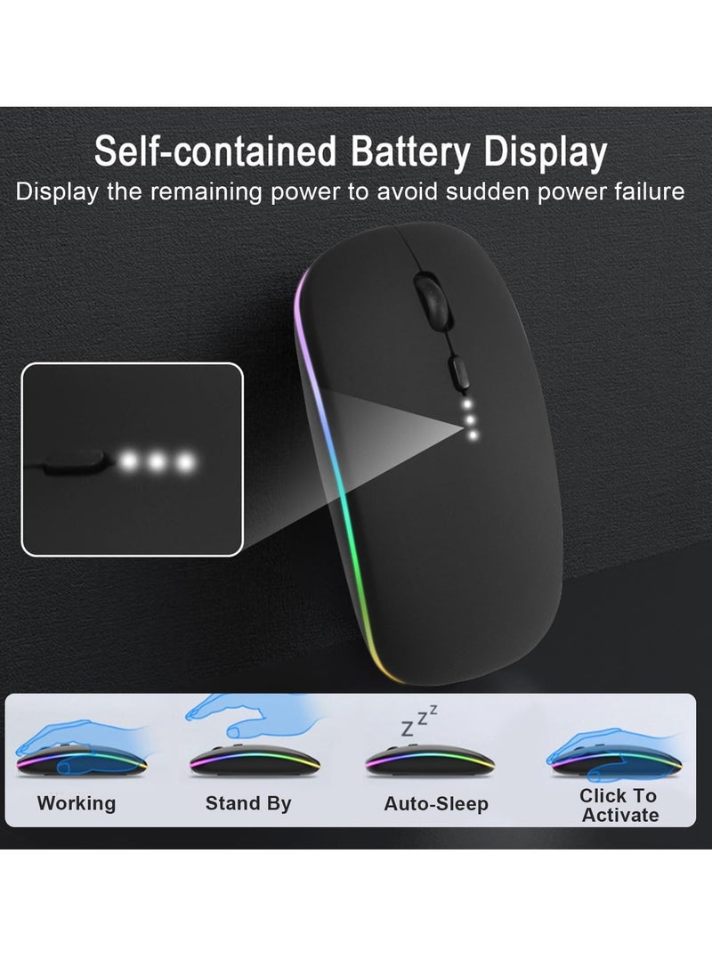 Necomi LED RGB Wireless Bluetooth Mouse, Bluetooth 5.1 + USB, 2.4GHz Rechargeable Silent Bluetooth Wireless Mouse, Computer Mice with USB Receiver  - Image 2