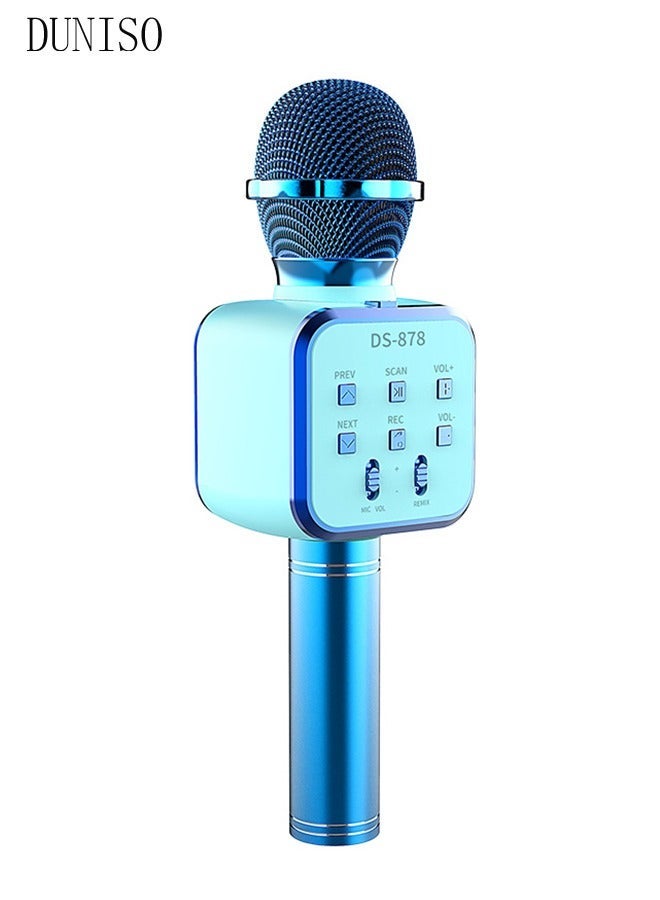 DUNISO Karaoke Microphone, Wireless Bluetooth Microphone, Magic Sound Effects, Portable Handheld Devices, Compatible With All Smartphones, Children's And Adult Gift Toys, Blue Microphone - Image 1