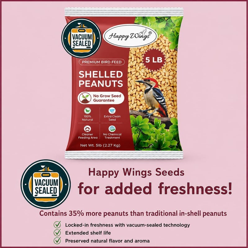 Happy Wings فول سوداني مقشر من هابي وينجز - طعام الطيور البرية - 5 أرطال | بذور غير قابلة للنمو | بذور طعام للطيور البرية - Image 3