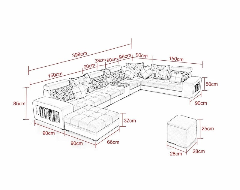 Al Zakharef Furniture Mississippi Luxury U-Shaped Modular Sofa Set (Beige & Grey) – Velvet Fabric Sectional Couch with Solid Wood Frame, Storage Armrest & Soft Cushions – Modern Living Room Furniture - Image 2