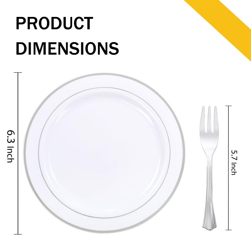 WELLIFE 240PCS Silver Plastic Dessert Plates - Includes 120PCS Silver Forks  120PCS 6.3 Inch Salad & Appetizer Plates - Perfect for Weddings & Parties - Image 3