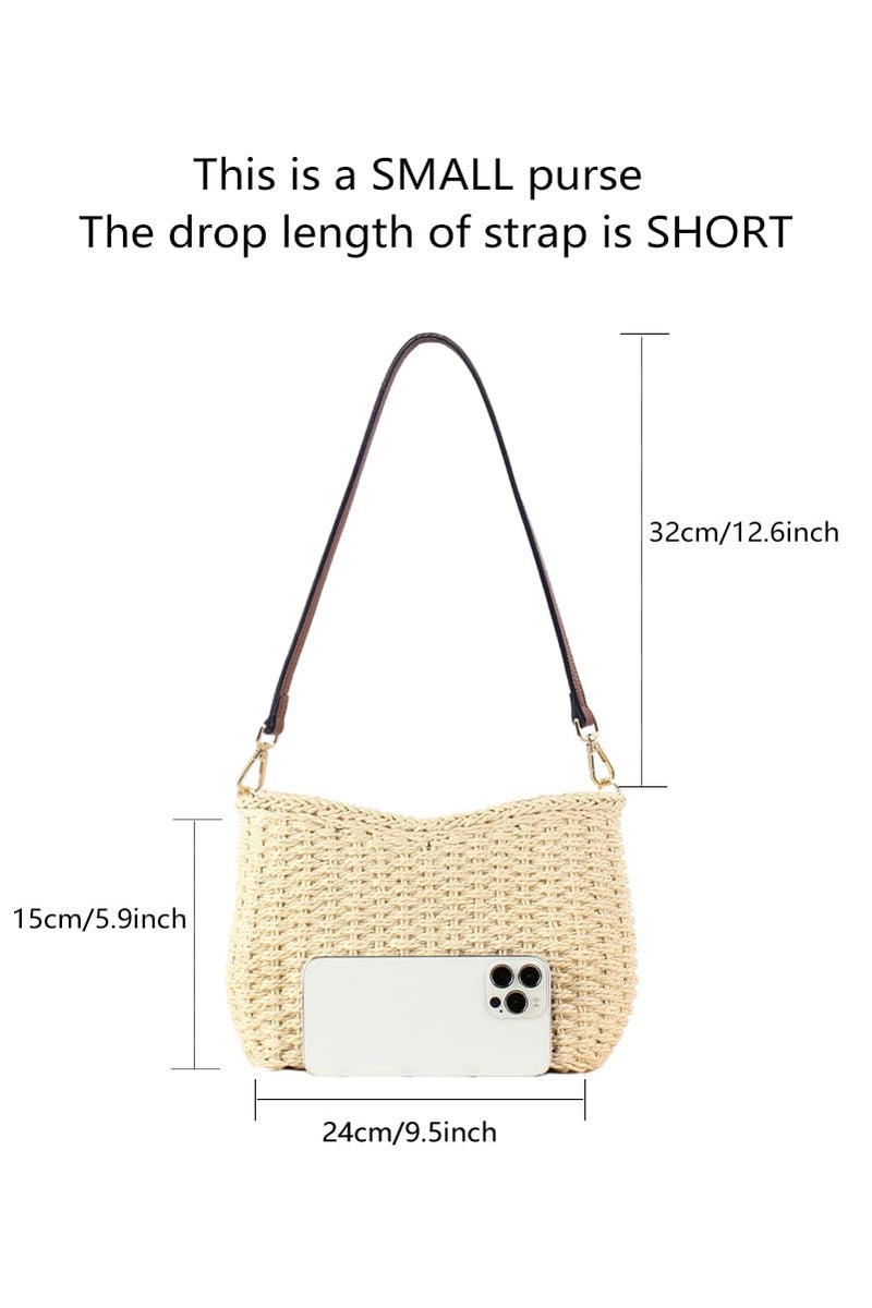 Ulisty Women Small Hand Woven Straw Bag Mini Handmade Summer Beach Purse Chic Vacation Shoulder Handbag khaki - Image 3
