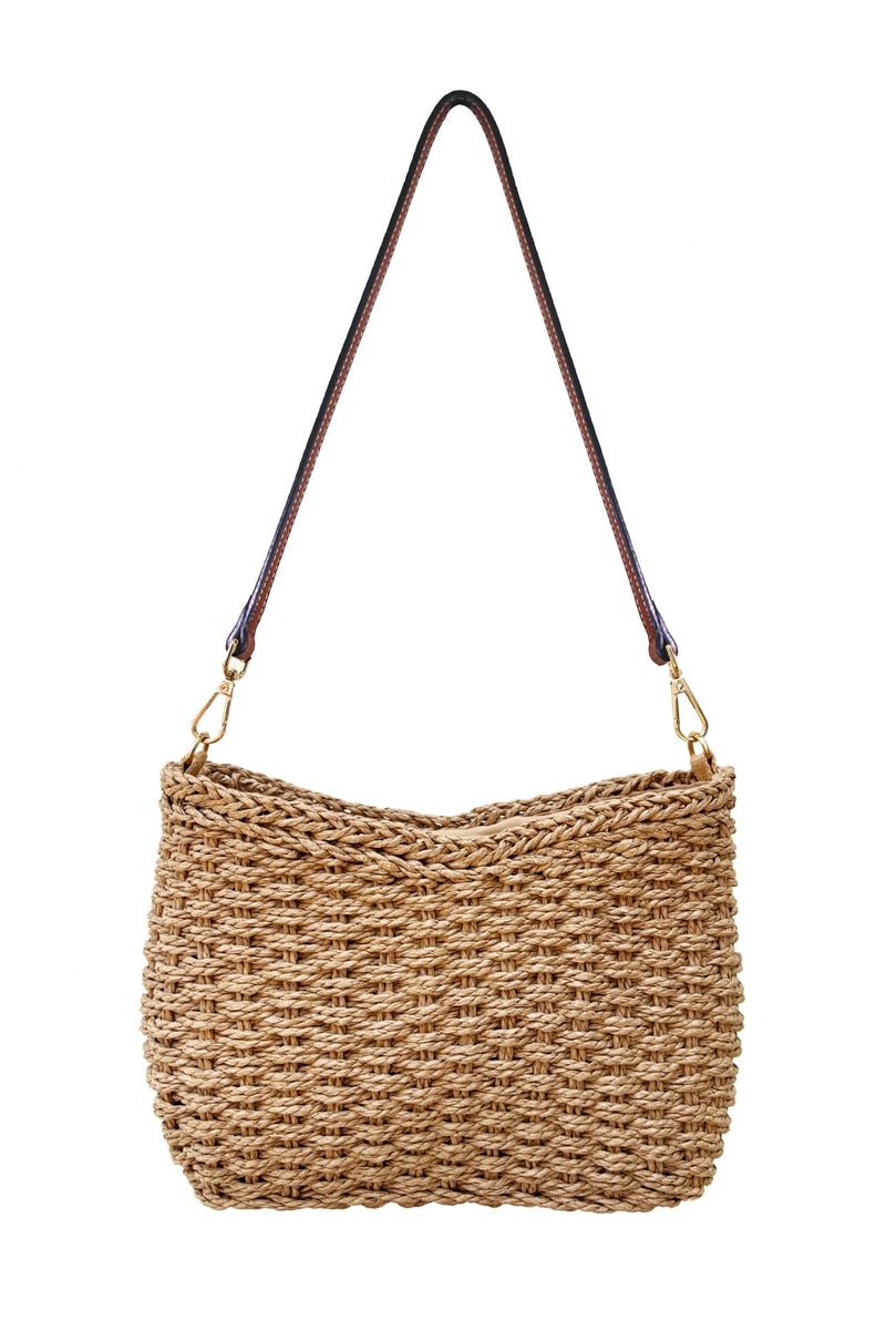 Ulisty Women Small Hand Woven Straw Bag Mini Handmade Summer Beach Purse Chic Vacation Shoulder Handbag khaki - Image 1