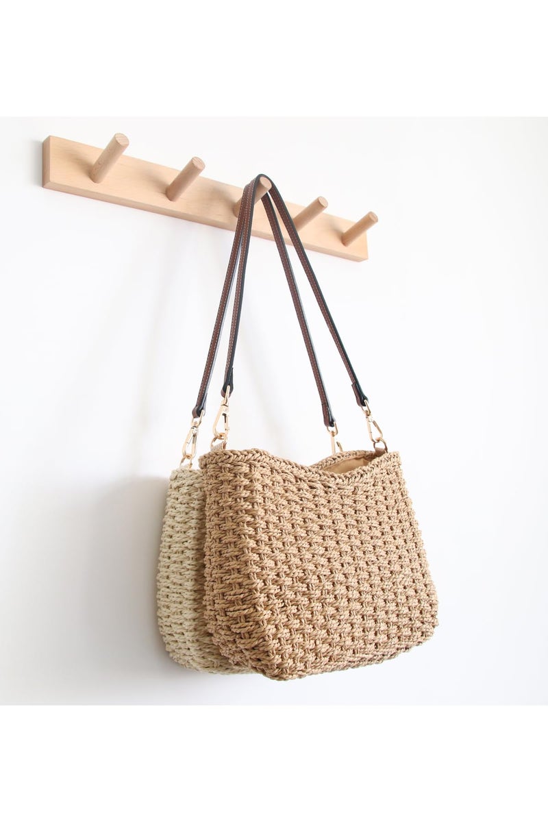 Ulisty Women Small Hand Woven Straw Bag Mini Handmade Summer Beach Purse Chic Vacation Shoulder Handbag khaki - Image 2