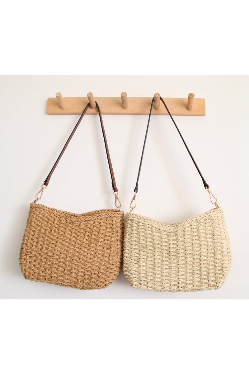 Ulisty Women Small Hand Woven Straw Bag Mini Handmade Summer Beach Purse Chic Vacation Shoulder Handbag khaki - Image 4