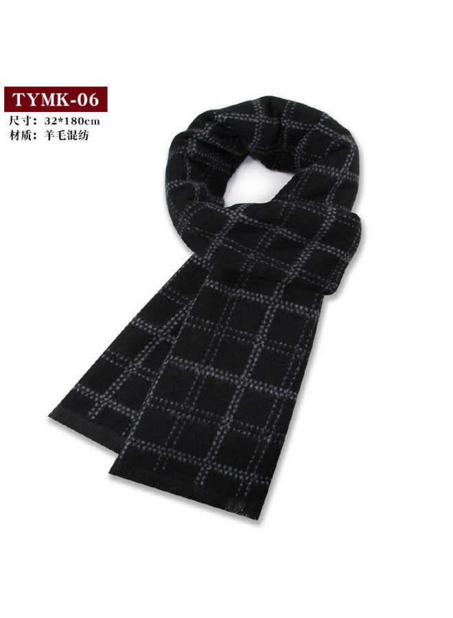 New Men's Scarf Wool Blend Winter Warm Scarf Men's Casual Plaid Long Neck Scarf Manufacturer Ready Stock Customization