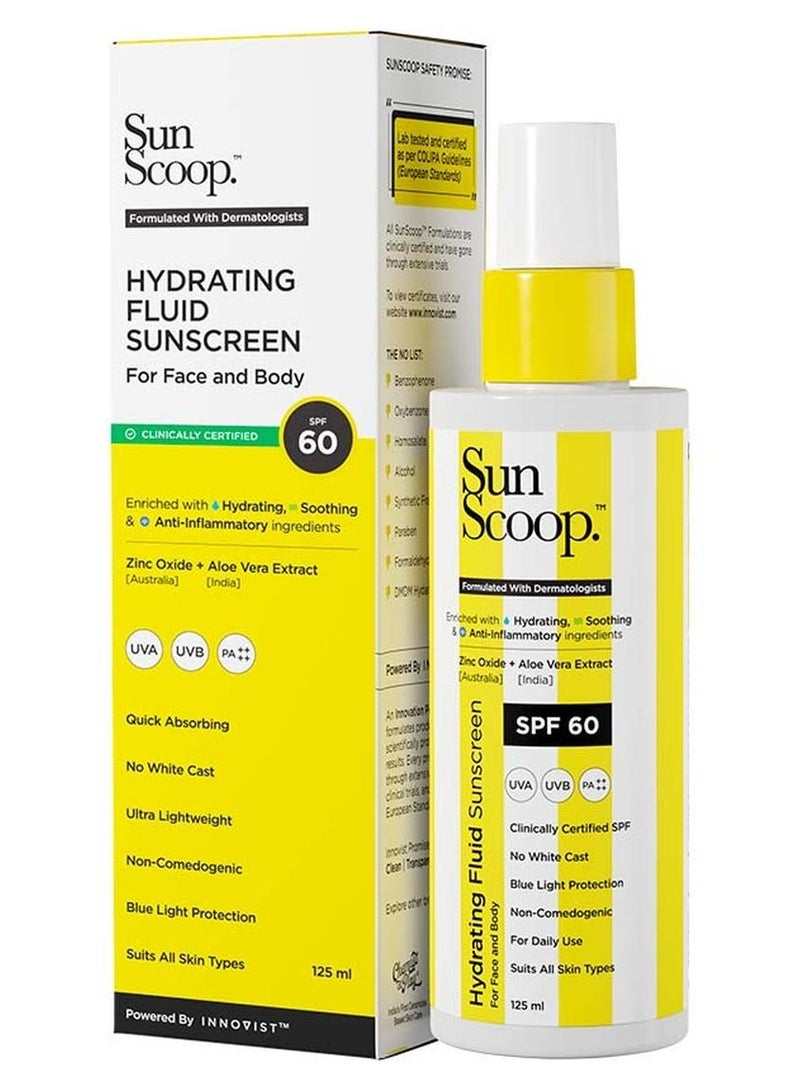 SunScoop Fluid Body Sunscreen Spray Spf 60, No White Cast, Protects From Uva & Uvb Rays, Hybrid, For Dry, Normal And Oily Skin Types 125 Ml (Pack Of 1) Neutral - Image 1
