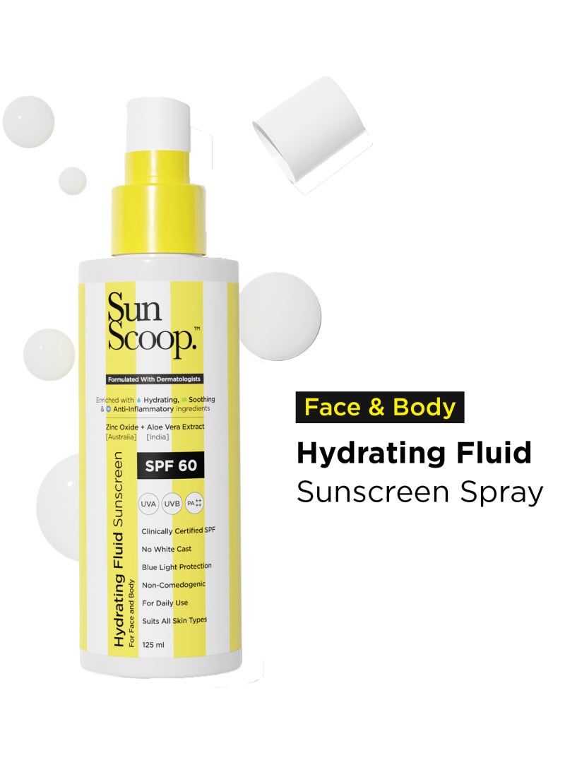 SunScoop Face & Body Hydrating Fluid Sunscreen Spray, SPF 60 PA++++, Broad Spectrum No White Cast Non-Comedogenic Quick Absorbing - Image 1