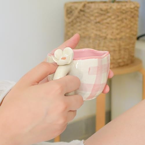 QSHI Studio Daisy Ceramic Mug | Handmade Cup | Gift to Best Friend | Aesthetic Cute Mug | Coffee Tea/Milk Mugs (Pink) - Image 2