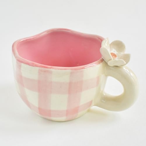 QSHI Studio Daisy Ceramic Mug | Handmade Cup | Gift to Best Friend | Aesthetic Cute Mug | Coffee Tea/Milk Mugs (Pink) - Image 1