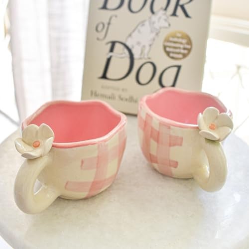 QSHI Studio Daisy Ceramic Mug | Handmade Cup | Gift to Best Friend | Aesthetic Cute Mug | Coffee Tea/Milk Mugs (Pink) - Image 3