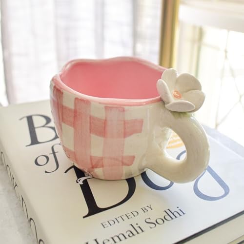 QSHI Studio Daisy Ceramic Mug | Handmade Cup | Gift to Best Friend | Aesthetic Cute Mug | Coffee Tea/Milk Mugs (Pink) - Image 5