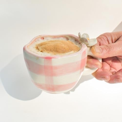 QSHI Studio Daisy Ceramic Mug | Handmade Cup | Gift to Best Friend | Aesthetic Cute Mug | Coffee Tea/Milk Mugs (Pink) - Image 4