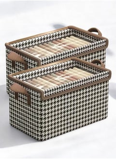 ZCM-HAPPY 2 Piece Houndstooth Steel Frame Foldable Clothing Fabric Storage Box with Lid, Household Wardrobe Organizer for Clothes, Pants and Accessories Storage Box (50x32x30 cm)  - Image 1