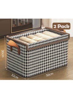 ZCM-HAPPY 2 Piece Houndstooth Steel Frame Foldable Clothing Fabric Storage Box with Lid, Household Wardrobe Organizer for Clothes, Pants and Accessories Storage Box (50x32x30 cm)  - Image 2