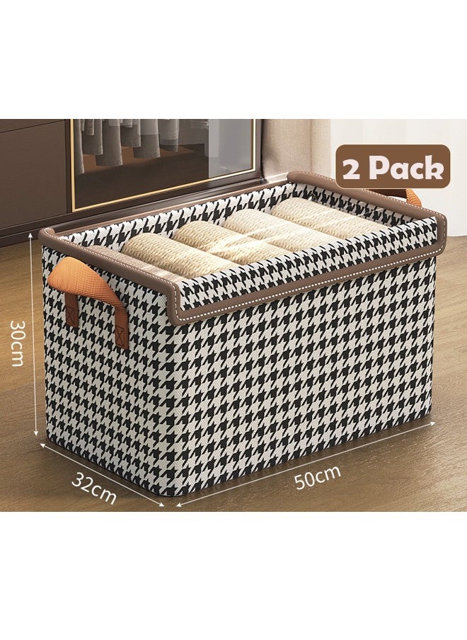 ZCM-HAPPY 2 Piece Houndstooth Steel Frame Foldable Clothing Fabric Storage Box with Lid, Household Wardrobe Organizer for Clothes, Pants and Accessories Storage Box (50x32x30 cm)  - Image 2