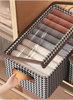 ZCM-HAPPY 2 Piece Houndstooth Steel Frame Foldable Clothing Fabric Storage Box with Lid, Household Wardrobe Organizer for Clothes, Pants and Accessories Storage Box (50x32x30 cm)  - Image 3