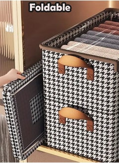 ZCM-HAPPY 2 Piece Houndstooth Steel Frame Foldable Clothing Fabric Storage Box with Lid, Household Wardrobe Organizer for Clothes, Pants and Accessories Storage Box (50x32x30 cm)  - Image 5