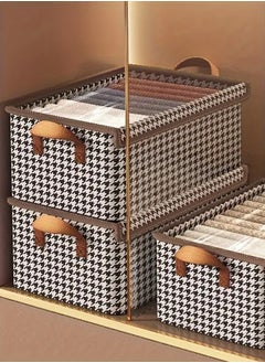 ZCM-HAPPY 2 Piece Houndstooth Steel Frame Foldable Clothing Fabric Storage Box with Lid, Household Wardrobe Organizer for Clothes, Pants and Accessories Storage Box (50x32x30 cm)  - Image 4