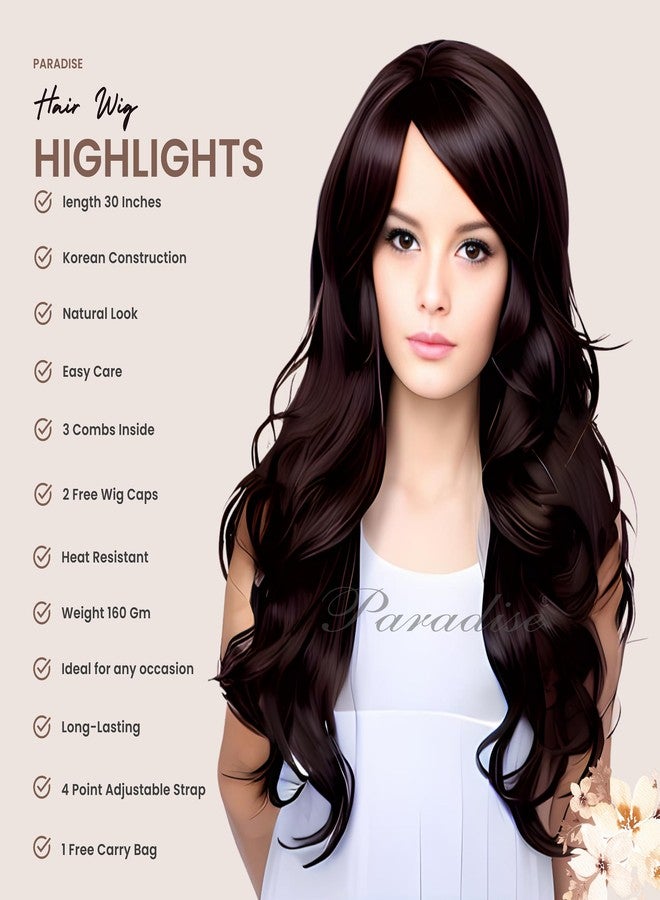Paradise®"Curly Dark Brown Synthetic Hair Wig for Women - 30 Inch, Adjustable Strap, 3 Side Combs - (Includes 2 Wig Caps and Carry Bag)" - Image 2