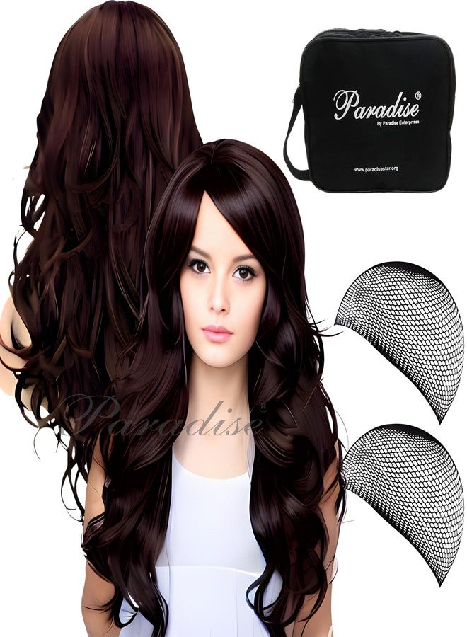 Paradise®"Curly Dark Brown Synthetic Hair Wig for Women - 30 Inch, Adjustable Strap, 3 Side Combs - (Includes 2 Wig Caps and Carry Bag)" - Image 1
