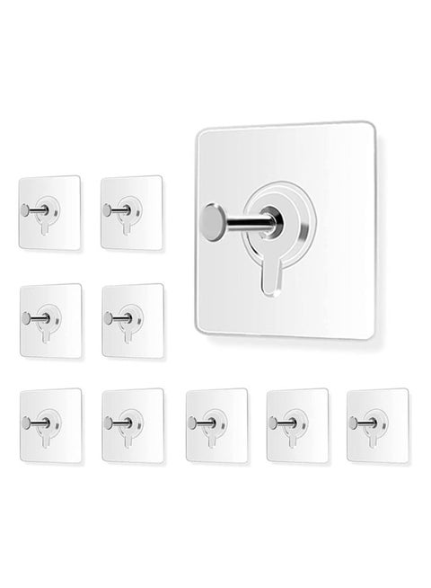 10 pcs Heavy Duty Wall Hooks Self Adhesive Hook Strong Nail Transparent Screw Holder Self Sticking Wall Hooks for Bathroom Kitchen Wall Hanging Ceiling Screw Net Length 8m