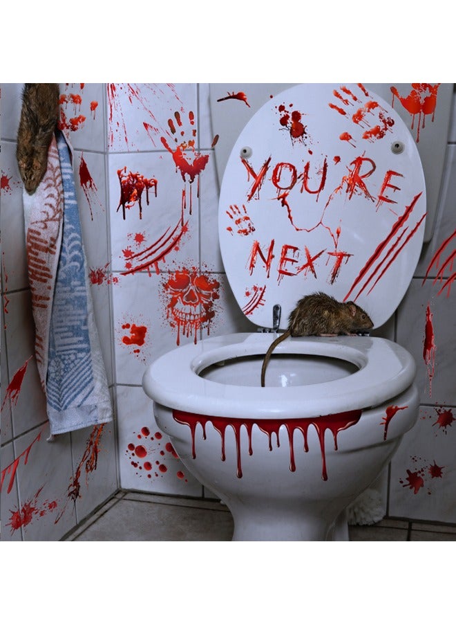 ملصق الهالوين المخيف، بصمات اليد الدموية وملصقات نصية "أنت التالي" لديكور الأرضية والنوافذ والجدران والأبواب، ملصقات دموية لحفلات الهالوين وتزيين الحمام في الأماكن المغلقة والمفتوحة - Image 3