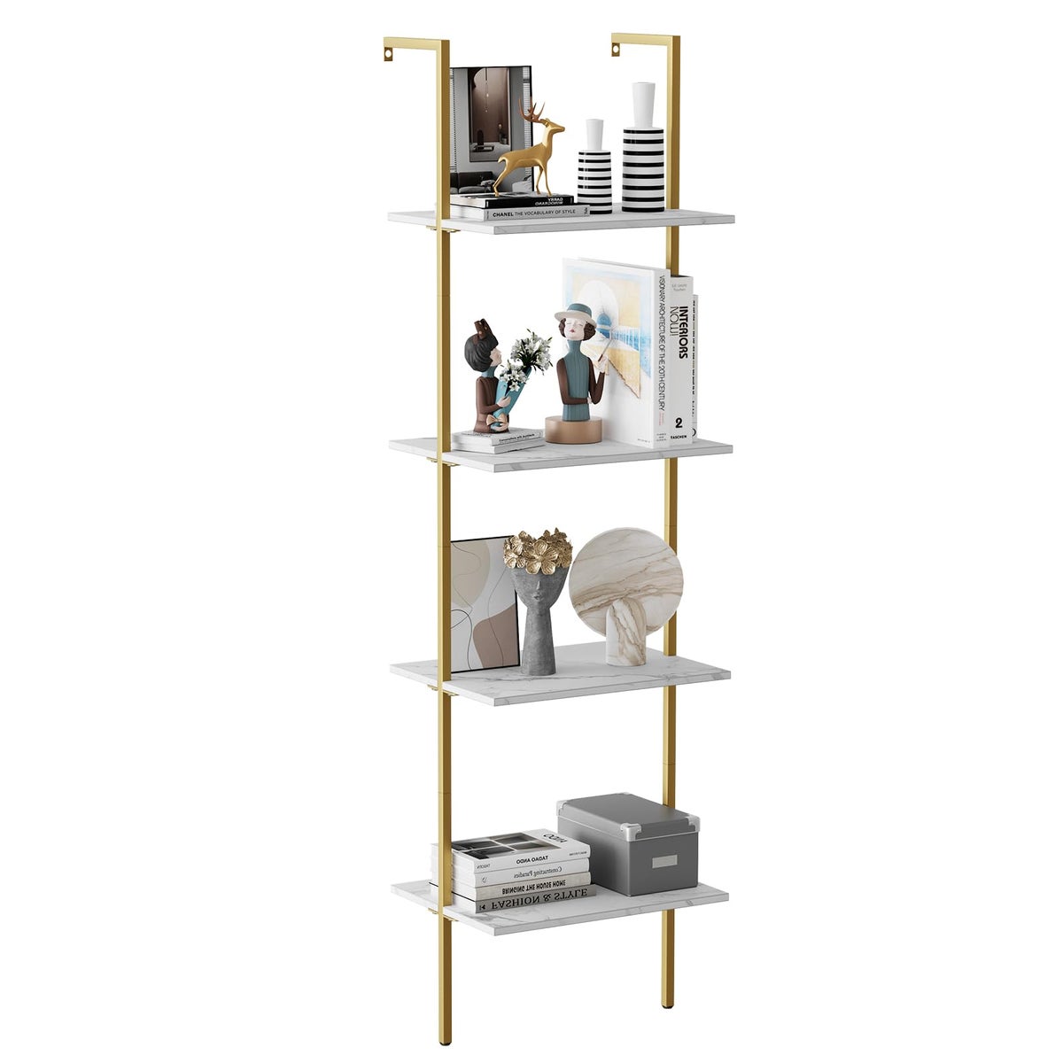 Wolawu Wolawu Ladder Shelf 4 Tiers Metal Industrial BookshelfWhite ...