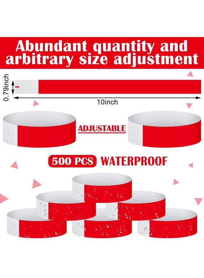 Epakh 500 Pcs Paper Wristbands Neon Wrist Bands Waterproof Hand Bands for Events Lightweight Concert Wristbands Neon Colored Adhesive Wristbands for Party (Red) - Image 2
