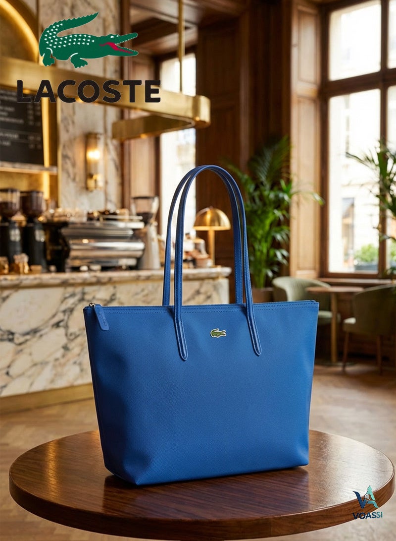 Lacoste bag Women's L12.12 Concept Fashion Versatile Large Capacity Large Size Zipper Camera Bag Handheld Shoulder Bag Tote Bag Large 45cm * 30cm * 12cm Blue - Image 1