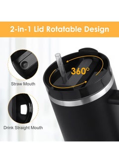 BUPY 40 oz Tumbler with Handle and Straw Lid 2-in-1 Stainless Steel Vacuum Insulated for Hot and Cold Beverages Travel Mug Gift for Car Gym Camp Home Office, Black  - Image 4