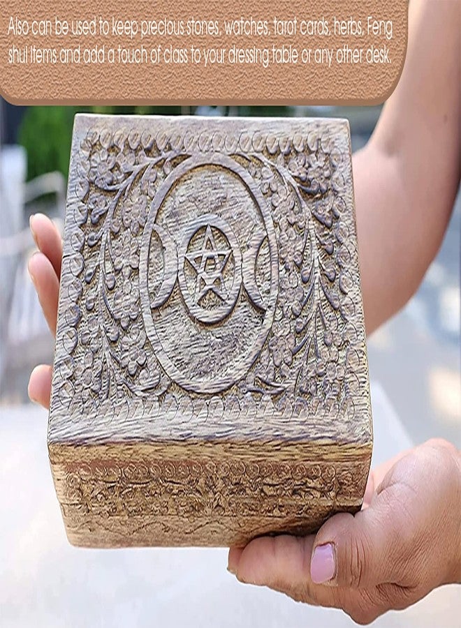 DharmaObjects Triple Moon Hand Carved Jewelry Trinket Keepsake Wooden Storage Box (Purple, Large) - Image 2