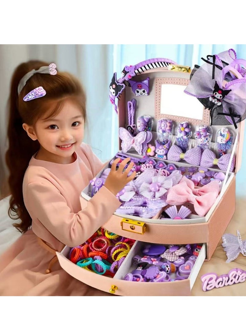 Little Girls Hair Accessories Set with Gift Box Cute Hairpin Double Jewelry Storage Case with Hair Bands, Hair Ties, Hair Clips, Hair Elastic Bands, Cute Hairpin Jewelry Organizer Birthday Gift for Girls - Image 1