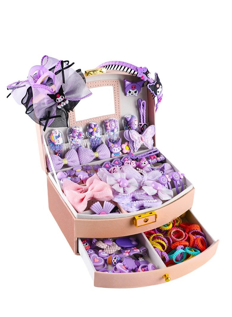 Little Girls Hair Accessories Set with Gift Box Cute Hairpin Double Jewelry Storage Case with Hair Bands, Hair Ties, Hair Clips, Hair Elastic Bands, Cute Hairpin Jewelry Organizer Birthday Gift for Girls - Image 2