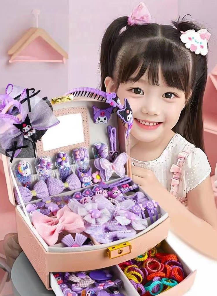 Little Girls Hair Accessories Set with Gift Box Cute Hairpin Double Jewelry Storage Case with Hair Bands, Hair Ties, Hair Clips, Hair Elastic Bands, Cute Hairpin Jewelry Organizer Birthday Gift for Girls - Image 3