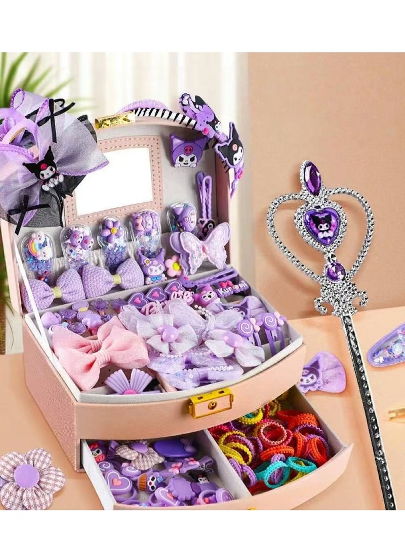 Little Girls Hair Accessories Set with Gift Box Cute Hairpin Double Jewelry Storage Case with Hair Bands, Hair Ties, Hair Clips, Hair Elastic Bands, Cute Hairpin Jewelry Organizer Birthday Gift for Girls - Image 4