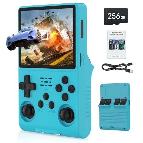 FVBADE30000 in 1 R40S PRO Handheld Game Console 35 inch IPS Screen Mini Retro Console 3800mAh Portable Pocket Arcade 45 Mainstream Emulator 256G TF Card TransparentBlue - Image 1