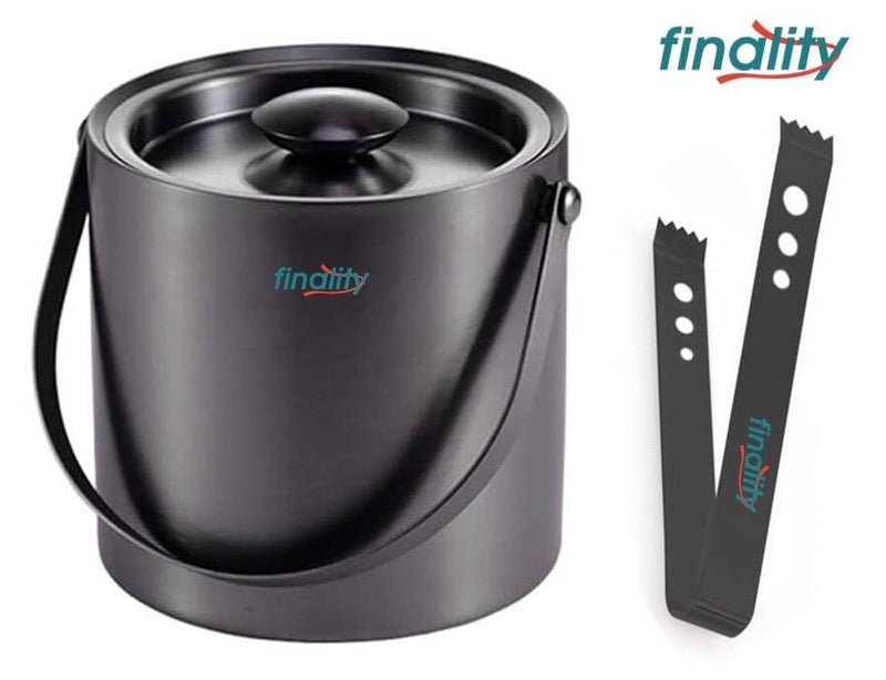 finality Stainless Steel Insulated Double Walled Black Ice Bucket with Lid Handle 15L Ice Tong Keeps Ice Cold for Long Hours Bar Tools for Home Bar Accessories Mini Bar - Image 2