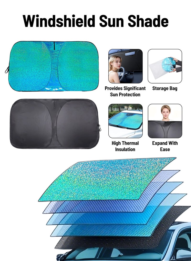 Light Weight Foldable Car Windshield Sunshade with Storage Pouch, Front Windshield Reflective Sunshade, Car Window Sunshade for Sun Heat Protection and Block UV Rays, Keep Vehicle Cooler - Image 1