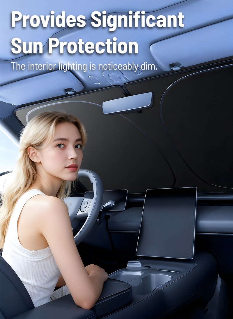Light Weight Foldable Car Windshield Sunshade with Storage Pouch, Front Windshield Reflective Sunshade, Car Window Sunshade for Sun Heat Protection and Block UV Rays, Keep Vehicle Cooler - Image 2
