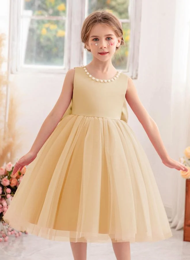 تايك تو فستان حفلات أميرة للفتيات بياقة خلفية عميقة وتفاصيل لؤلؤ وفيونكة