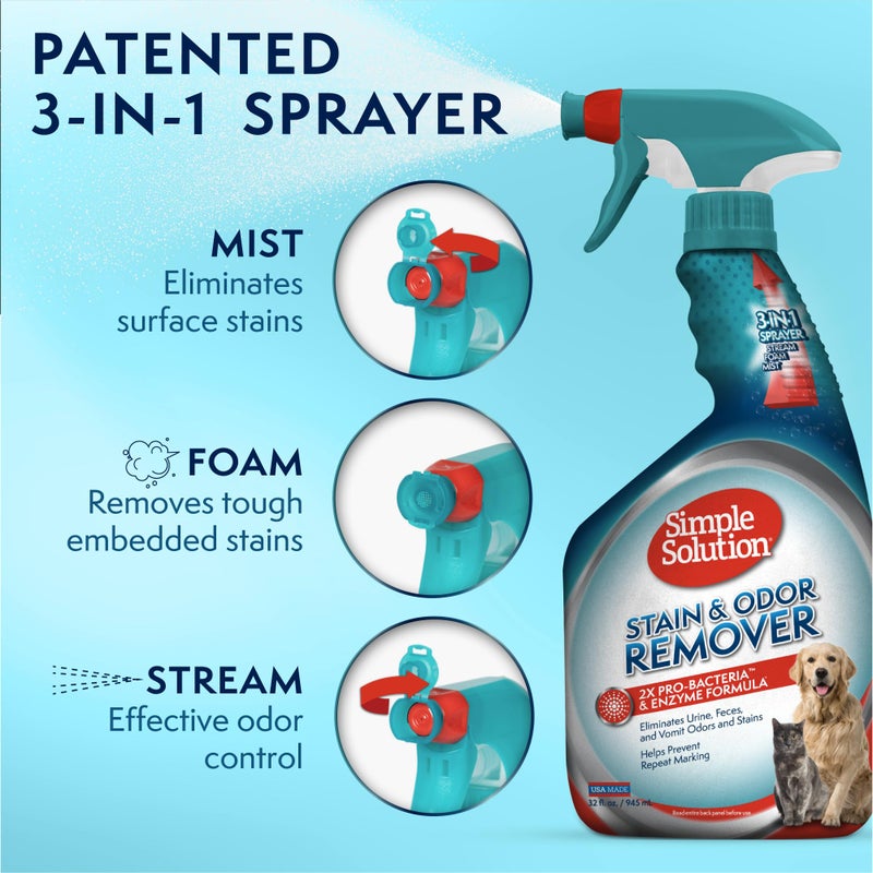 Simple Solution Stain & Odor Eliminator for Pets, Carpet Deodorizer, Enzyme Pet Odor Eliminator for Home, Stain Remover for Cat & Dog Pee, Urine Destroyer, Carpet Cleaner Spray, 32 oz - Image 4
