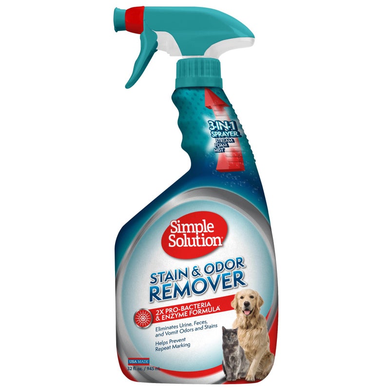 Simple Solution Stain & Odor Eliminator for Pets, Carpet Deodorizer, Enzyme Pet Odor Eliminator for Home, Stain Remover for Cat & Dog Pee, Urine Destroyer, Carpet Cleaner Spray, 32 oz - Image 1