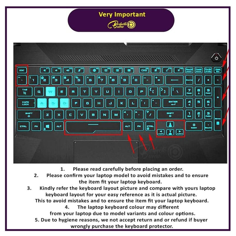 Raya غطاء لوحة مفاتيح سيليكون لجهاز ASUS TUF Gaming A15 F15 15.6 بوصة و ASUS TUF Gaming A17 F17 17.3 بوصة (أسود) - Image 2