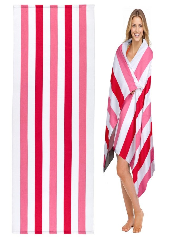 cabanana Large Oversized Beach Towel - Microfiber Sand Free 35 x 70 Inch Quick Dry Lightweight Pool Towel for Adults, Thin Striped Swim Towel (Pink) - Image 1