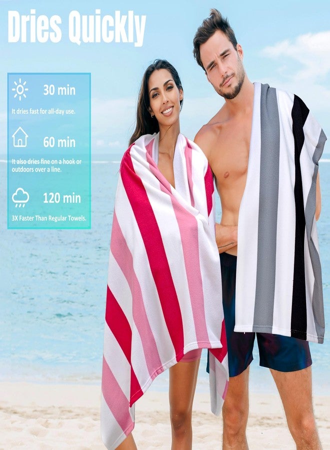 cabanana Large Oversized Beach Towel - Microfiber Sand Free 35 x 70 Inch Quick Dry Lightweight Pool Towel for Adults, Thin Striped Swim Towel (Pink) - Image 2
